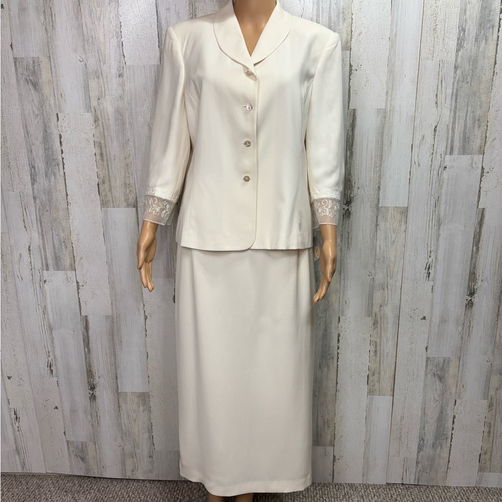 Talbots Vintage Cream Silk Blazer Skirt Suit
